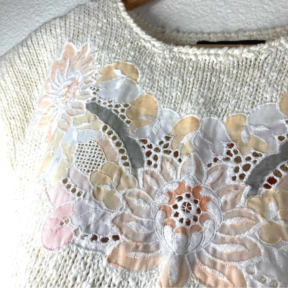 Vintage 80s Cottage Knit Short Sleeves Sweater Pastel Tones Floral Mervyn's